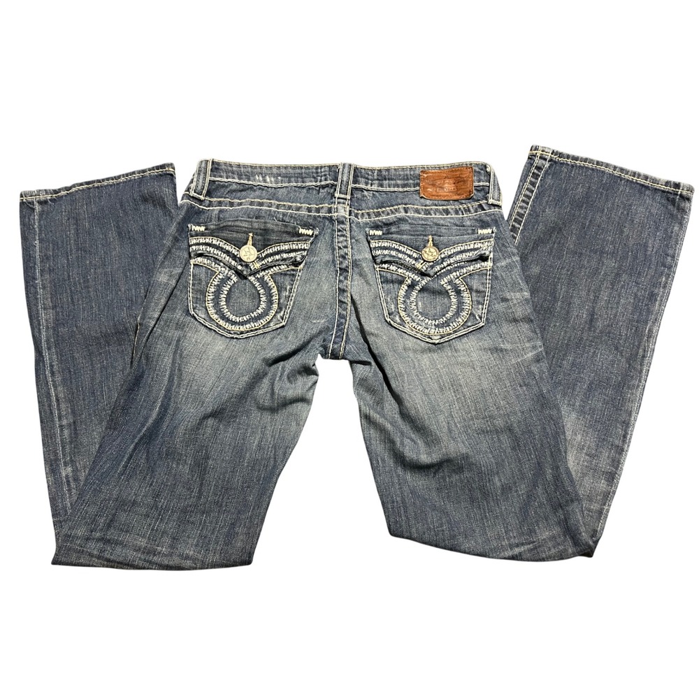 Big Star Liv Bootcut Jeans 28R Medium Wash Thick Stitch Embroidered Back Pocket